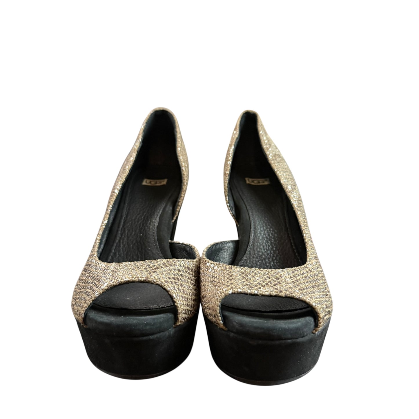 UGG TOURA PEEP TOE WEDGE SANDALS METALLIC SNAKE PRINT 84 SZ 7.5