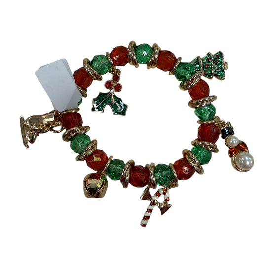 CHRISTMAS CHARM BRACELET RED GREEN BEADED STRETCH