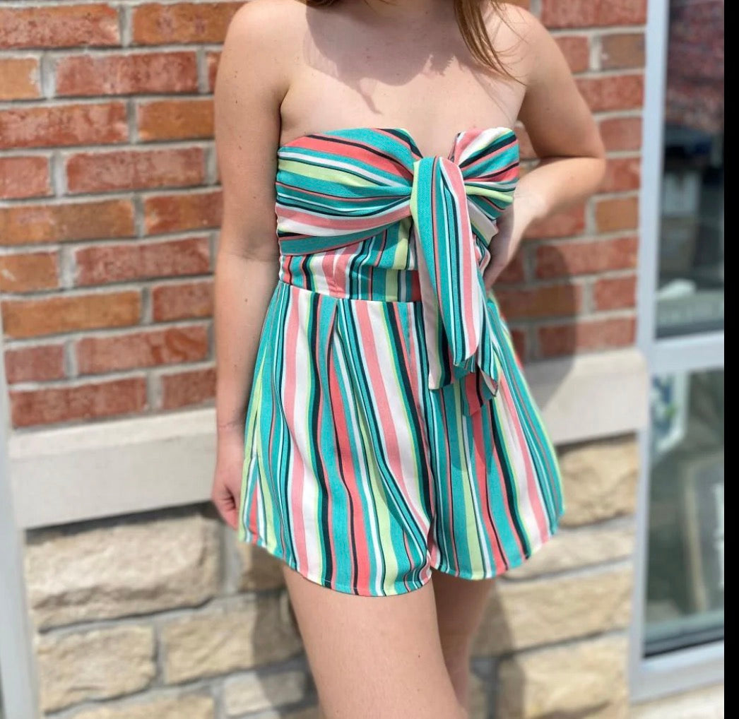 BLUE BLUSH STRIPED STRAPLESS ROMPER 263 MEDIUM