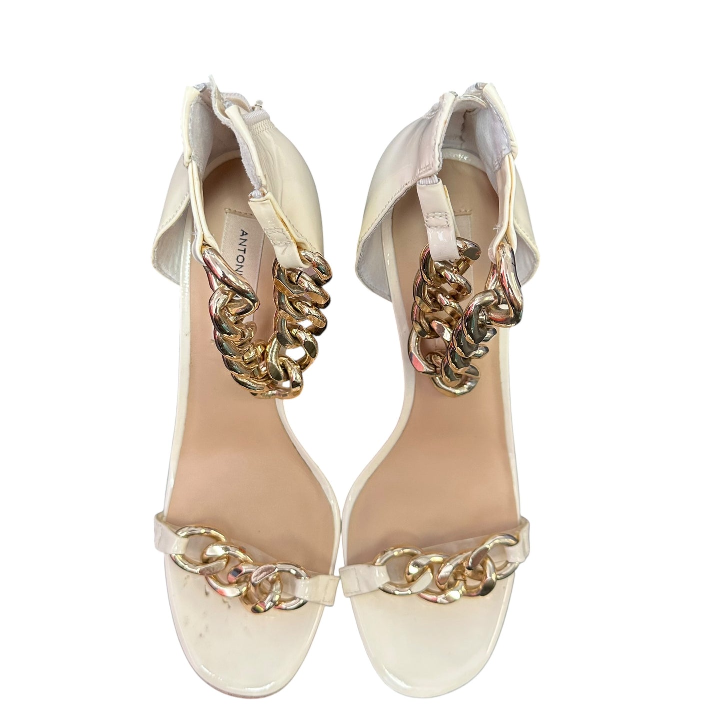 ANTONIO MELANI BEIGE PATENT LEATHER HEELS CHAINLINK 263 SZ 9