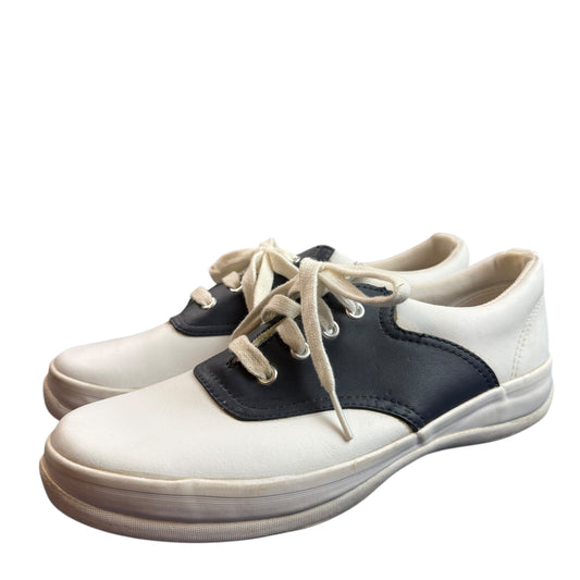 KEDS SCHOOL DAYS II LEATHER SNEAKERS WHITE NAVY 227 SZ 9.5