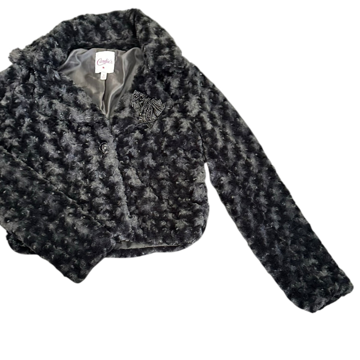 CANDIES BLACK FAUX FUR JACKET CROPPED 289 SMALL