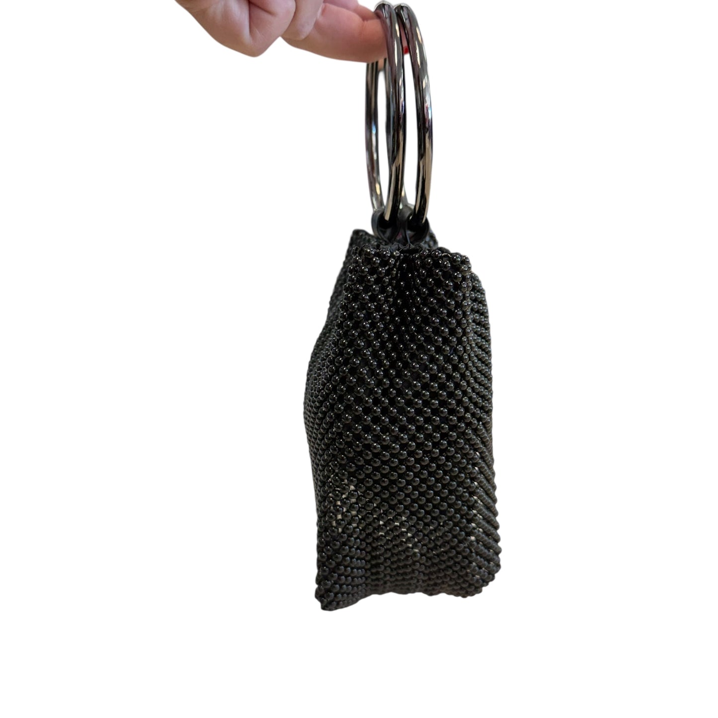 BALL MESH BLACK RING CLUTH HANDBAG
