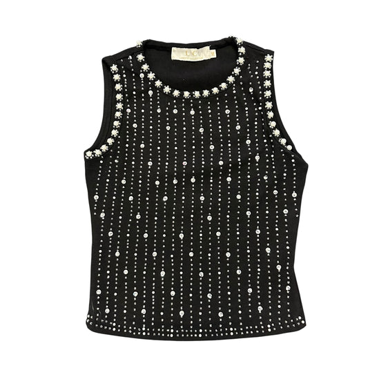 LC LIZETTE COLLECTION BLACK KNIT BLOUSE PEARLS BEADED 100 MEDIUM