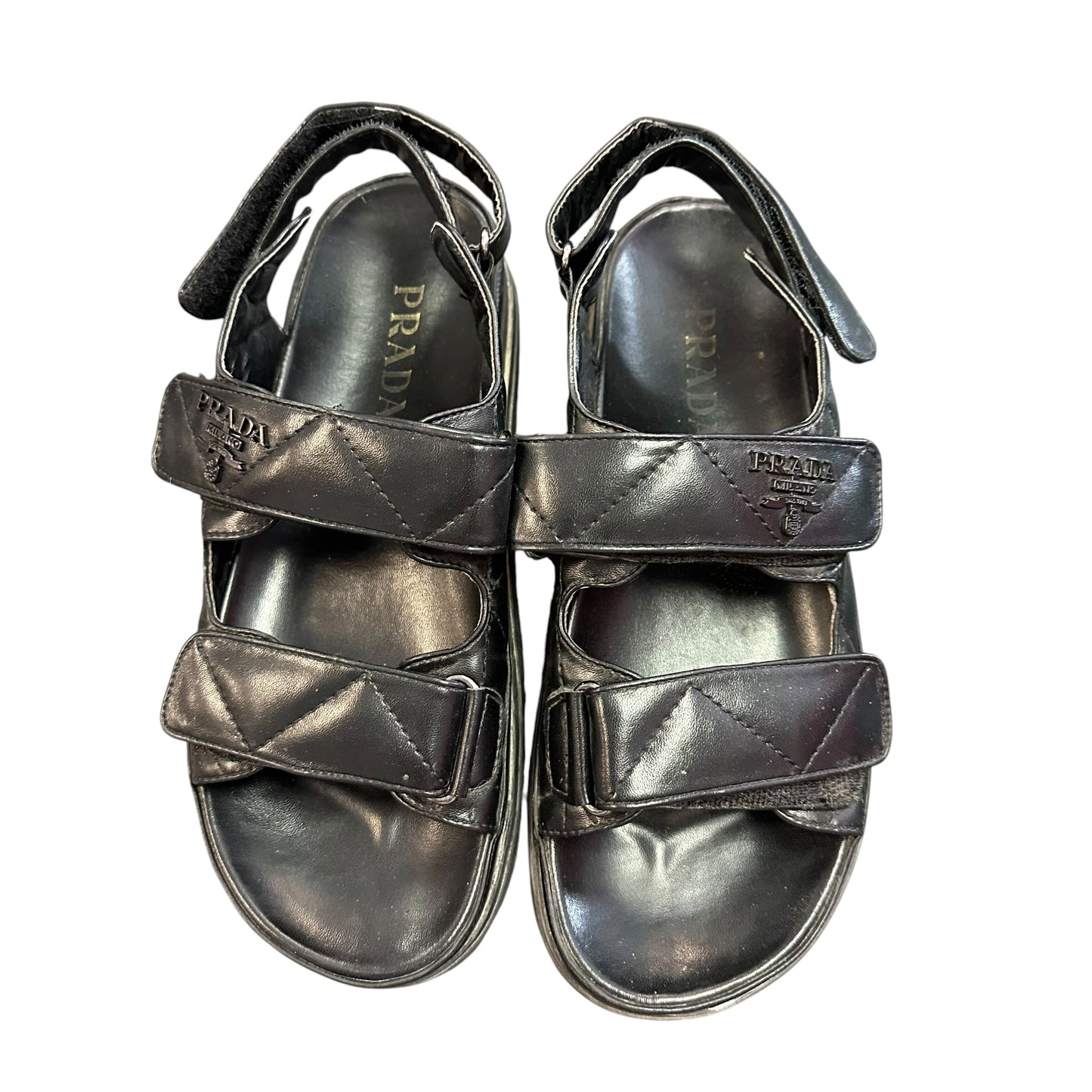 BLACK INSPIRED QUILTED SANDALS W LOGO 122 SZ 6.5