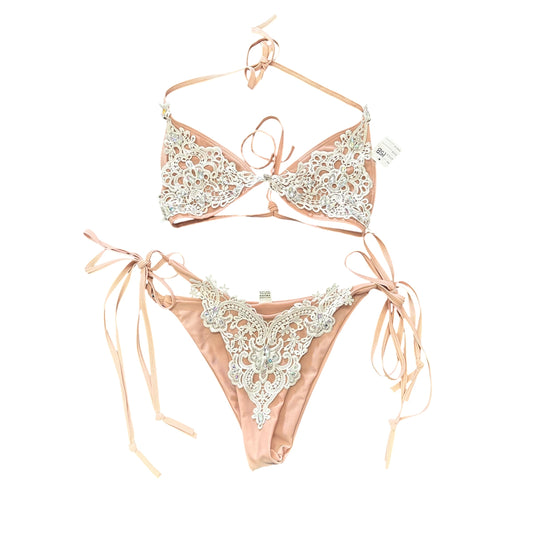 PINK CROCHET RHINESTONE BIKINI 158 M/L