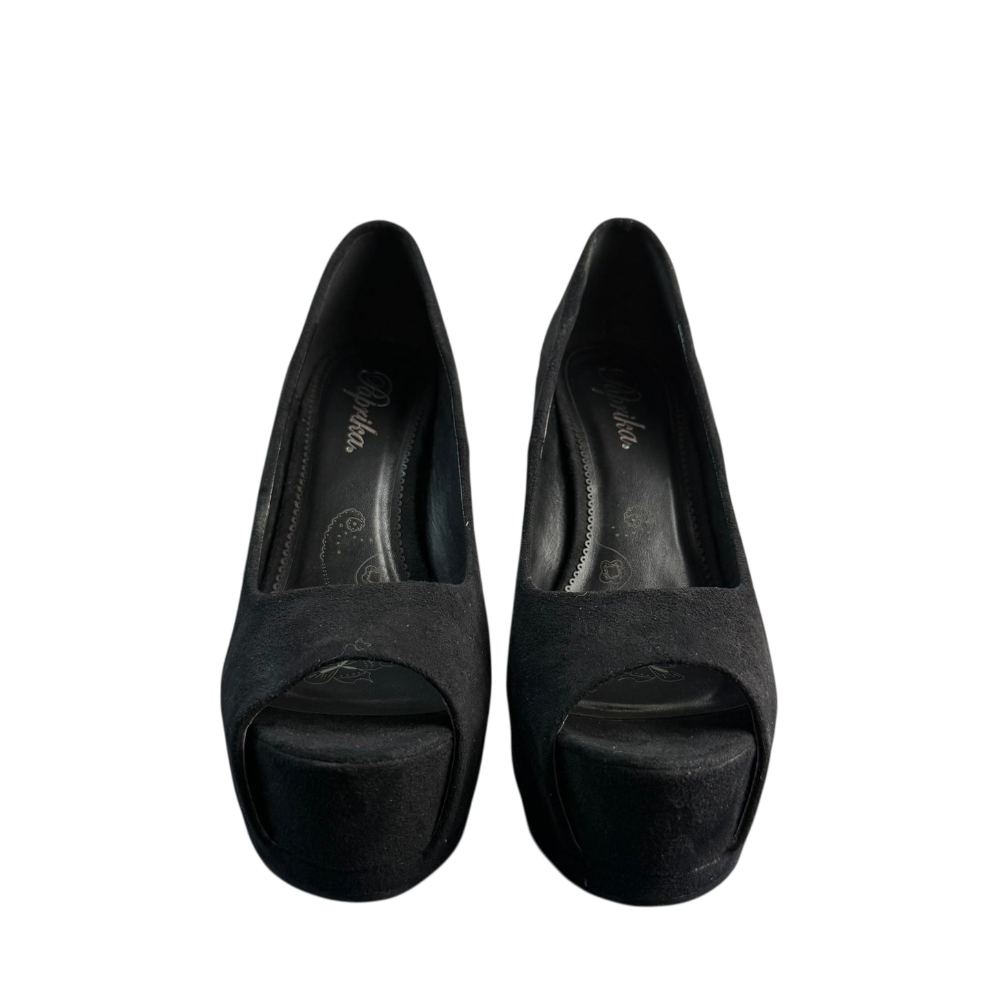 PAPRIKA BLACK PEEP TOE PLATFORM HEELS Sz 5.5