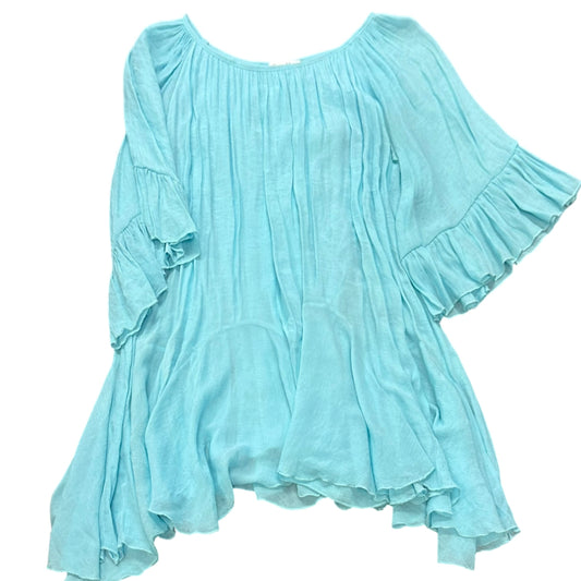 SASSY BLING TURQUOISE TUNIC RUFFLE BLOUSE 7 MEDIUM