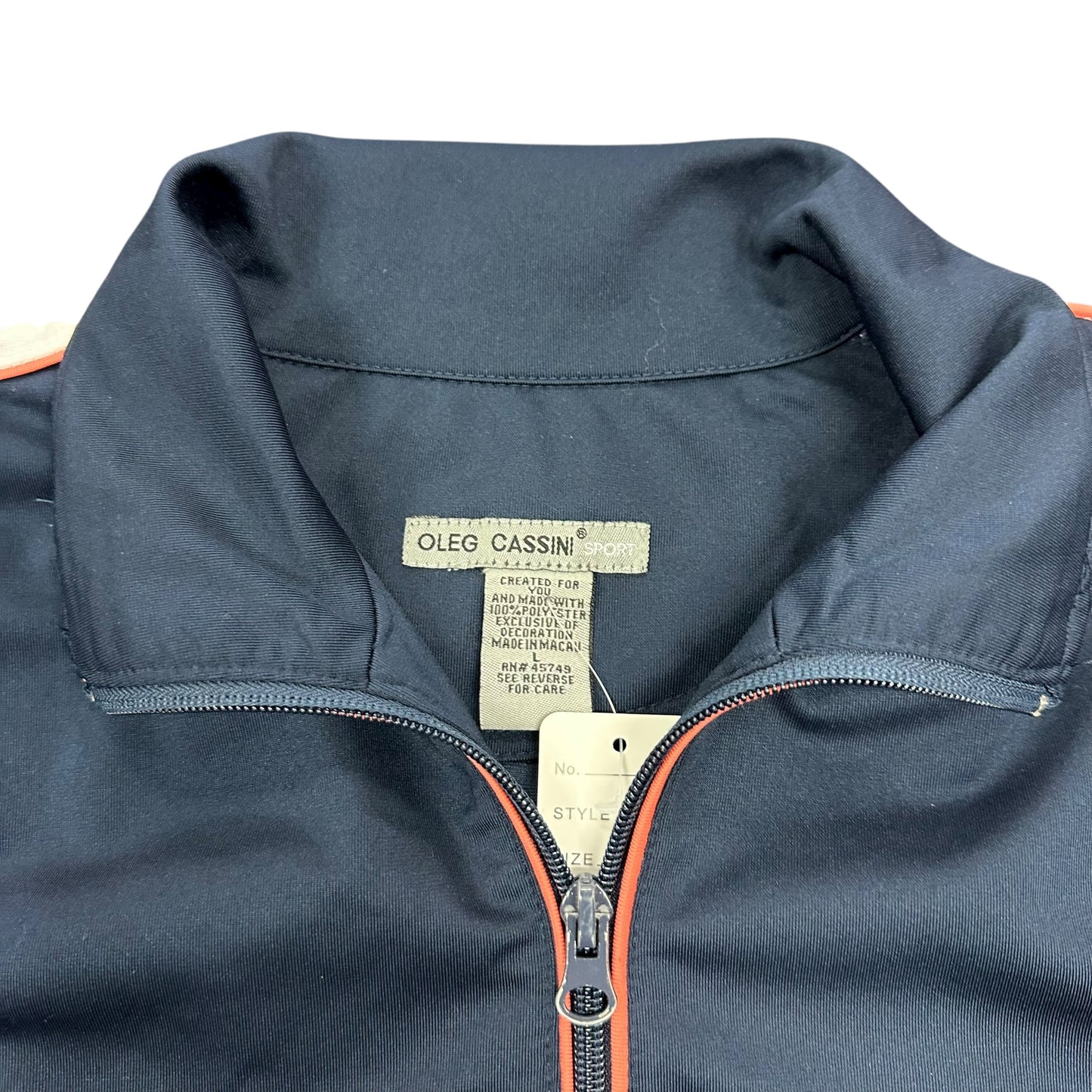 OLEG CASSINI SPORT TRACK JACKET FULL ZIP NAVY WHITE STRIPED SLEEEVES 15 LARGE *SPOT