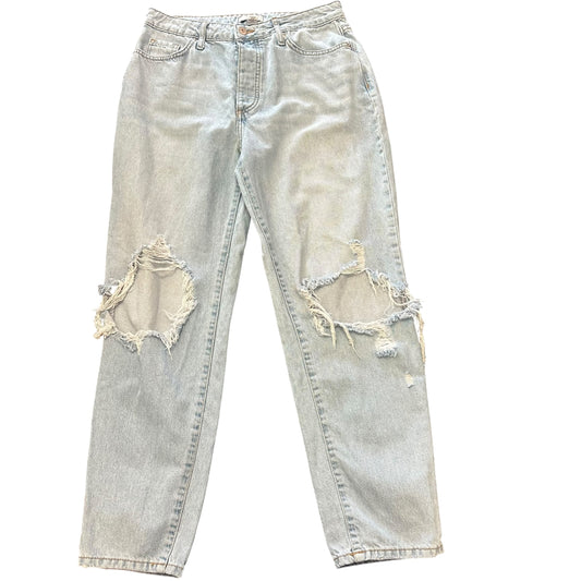 FOREVER 21 BLUE DENIM JEANS HIGH WAISTED STRAIGHT DISTRESSED 100 SZ 28