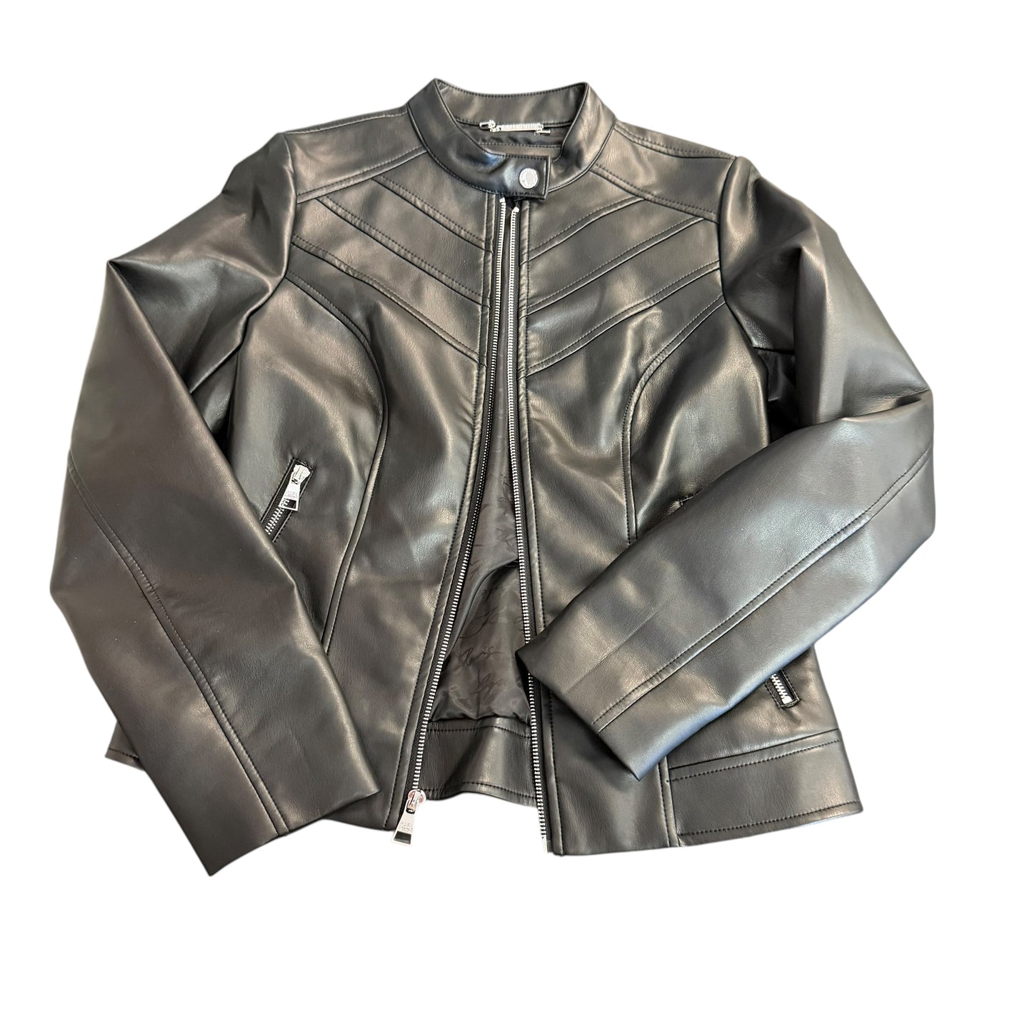 KARL LAGERFELD BLACK FAUX LEATHER MOTO JACKET 143 SMALL