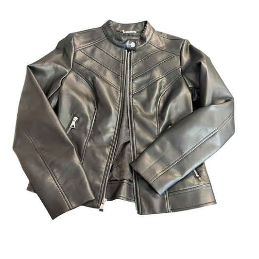 KARL LAGERFELD BLACK FAUX LEATHER MOTO JACKET 143 SMALL
