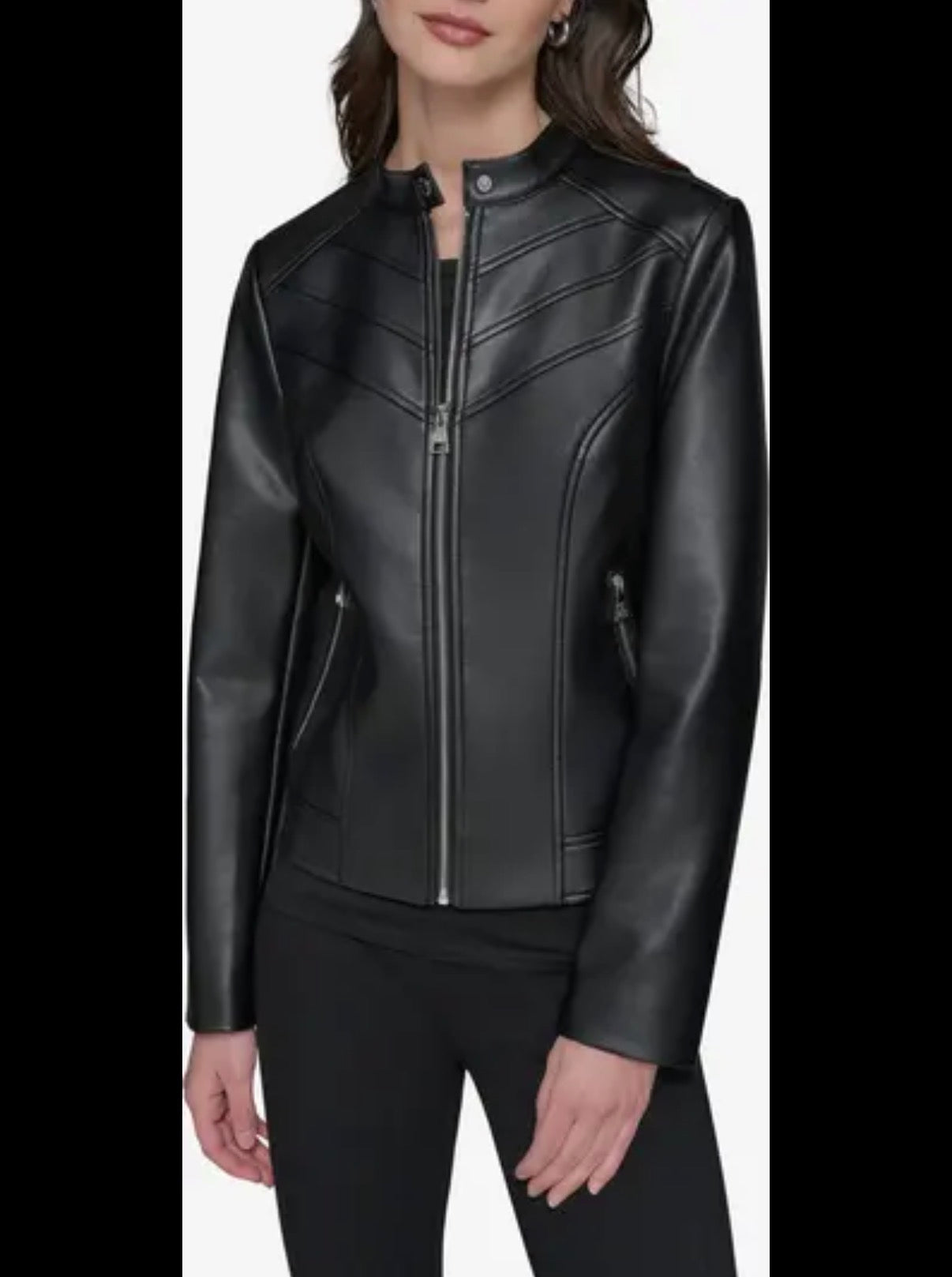 KARL LAGERFELD BLACK FAUX LEATHER MOTO JACKET 143 SMALL