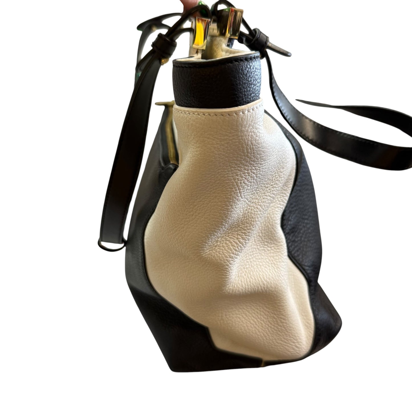 VINCE CAMUTO BLACK WHITE LEATHER TOTE HANDBAG OS