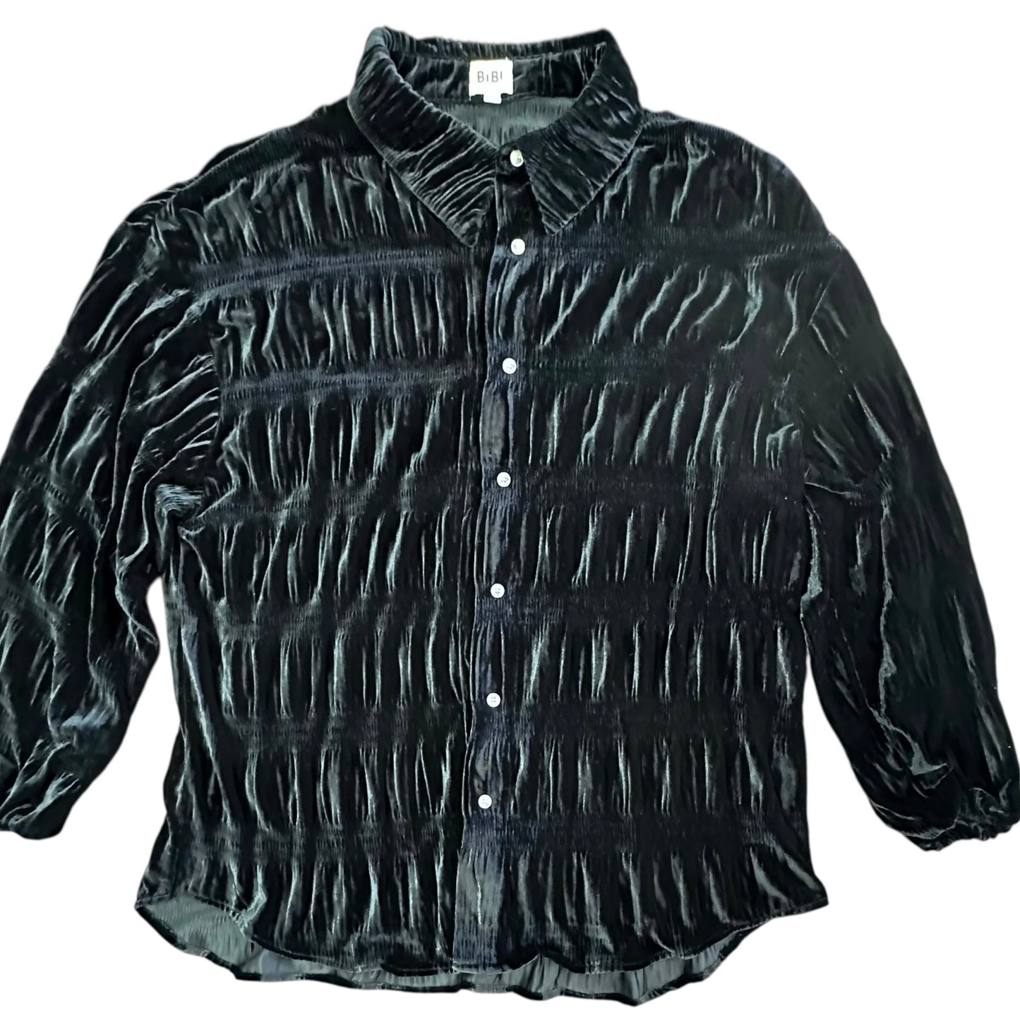 BIBI BLACK VELOUR BUTTON UP BLOUSE 7 XL