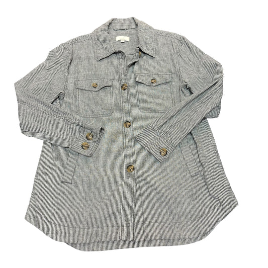 LOFT UTILITY JACKET NAVY WHITE STRIPED LINEN BLEND 38 SMALL