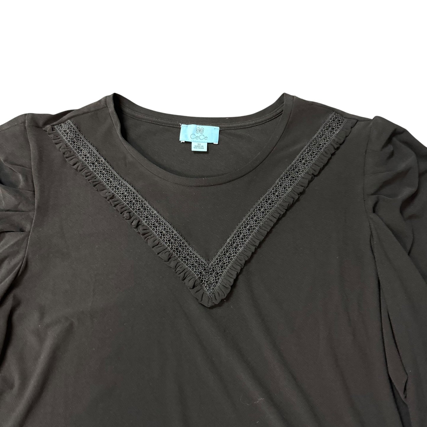 CECE BLACK 3/4 SLEEVE CROCHET LACE TRIM BLOUSE 16 3X