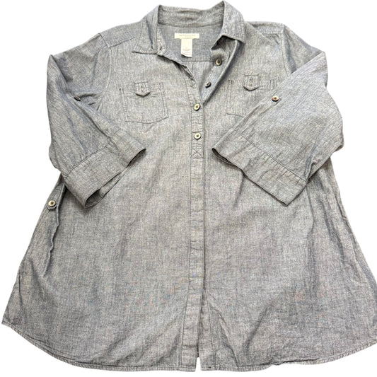 LIZ CLAIBORNE BLUE BUTTON UP TUNIC BLOUSE COTTON 100 2X