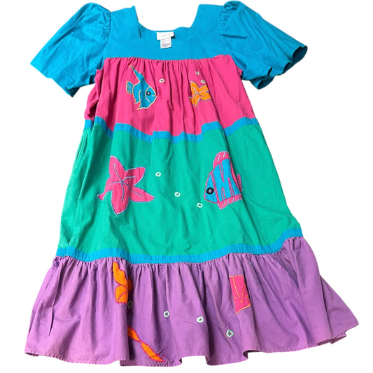 90S VINTAGE TROPICAL COLORBLOCK DRESS 100 MEDIUM