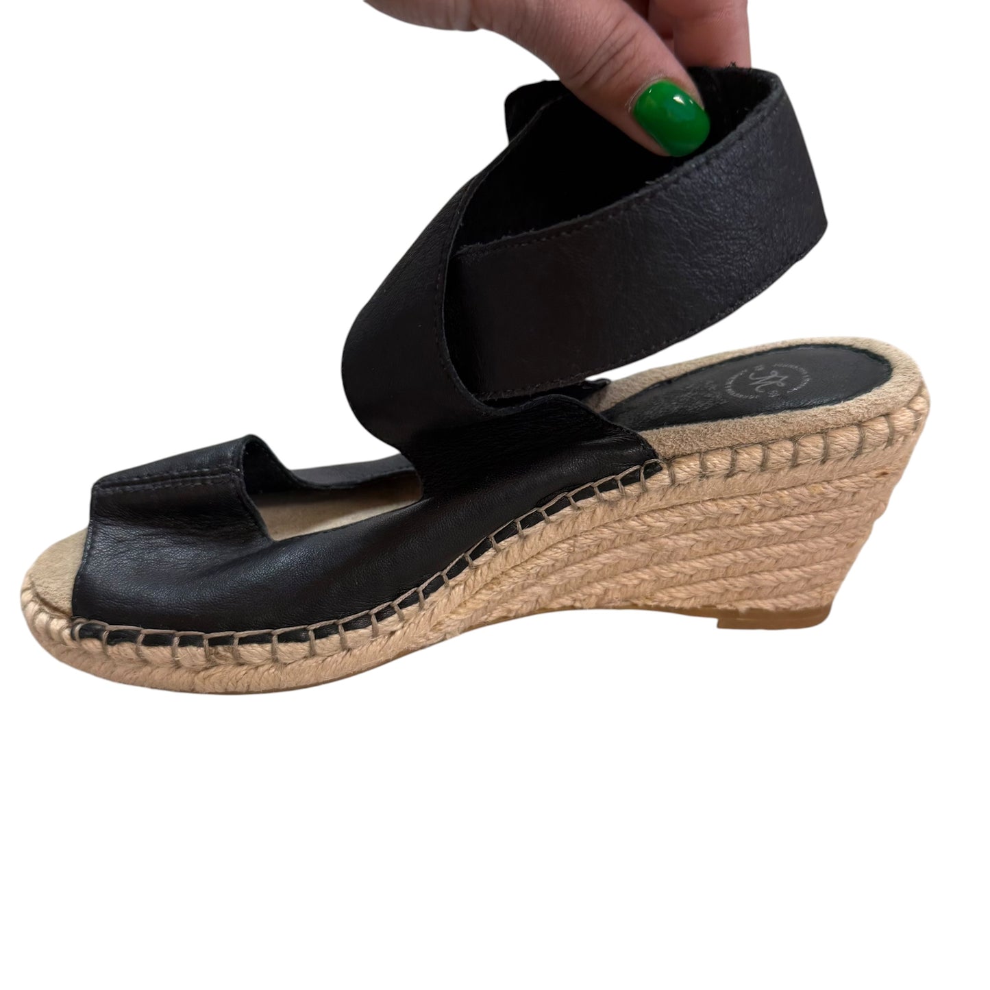 JOHNSTON & MURPHY BLACK LEATHER ESPADRILLE WEDGES NWOT 100 SZ 7