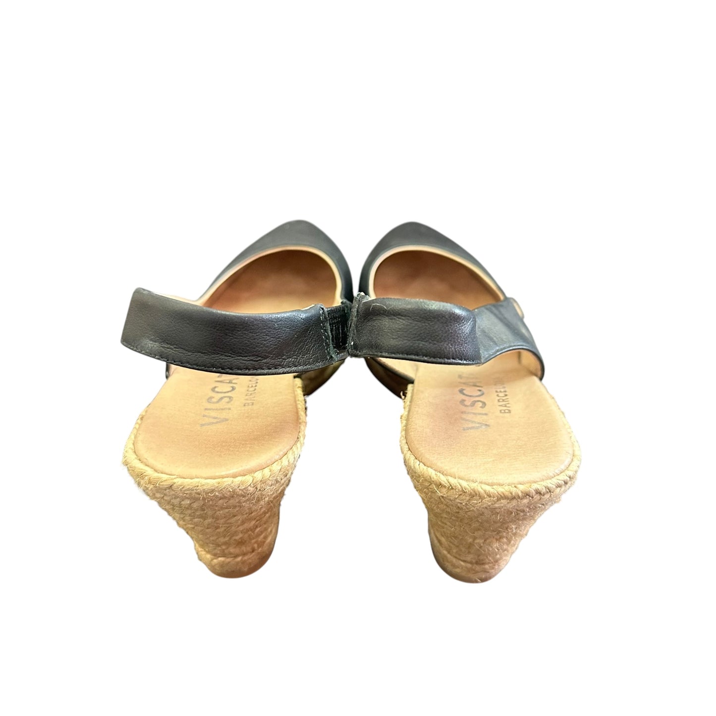 VISCATA PALOMERA CANVAS ESPADRILLE WEDGES BLACK LEATHER 214 SZ 8.5