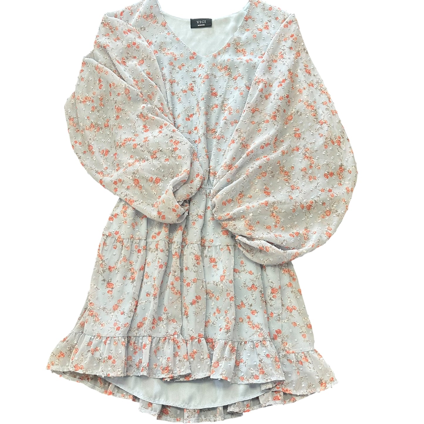 VICI BLUE FLORAL LONG SLEEVE DRESS 27 MEDIUM