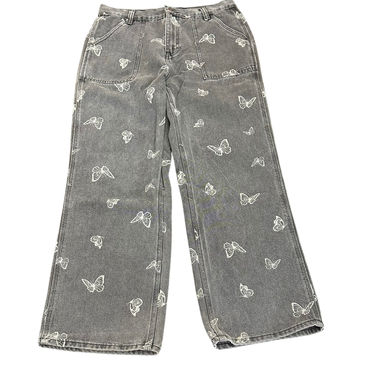 SIMPLE SOCIETY Y2K BLACK DENIM JEANS WIDE LEG BUTTERFLIES 289 SZ 12/13