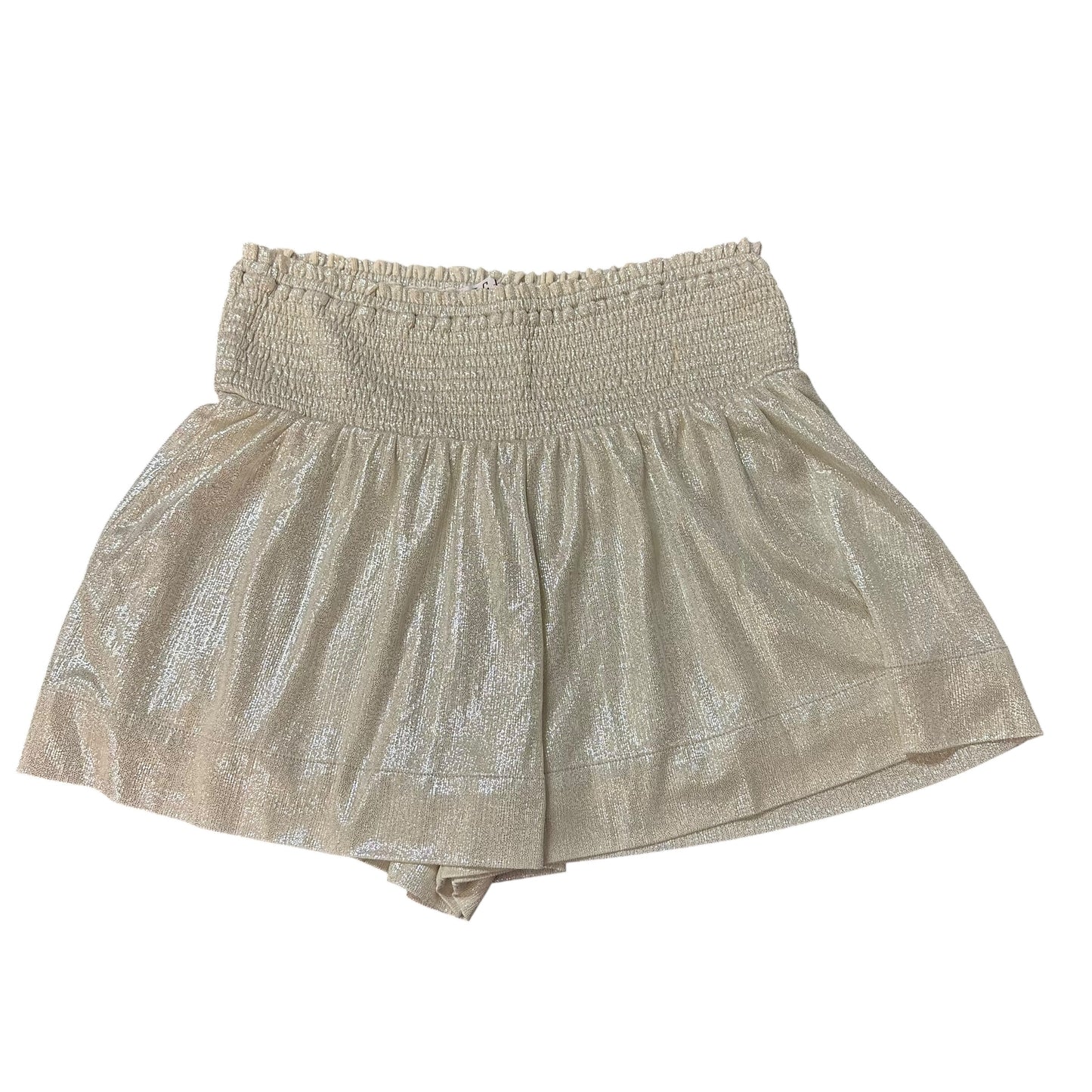TCEC WHITE METALLIC HIGH WAISTED SMOCKED SHORTS 100 MEDIUM