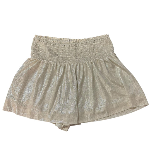TCEC WHITE METALLIC HIGH WAISTED SMOCKED SHORTS 100 MEDIUM