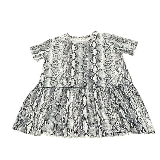 ENTRO BLACK WHITE SNAKESKIN BABYDOLL BLOUSE 100 MEDIUM