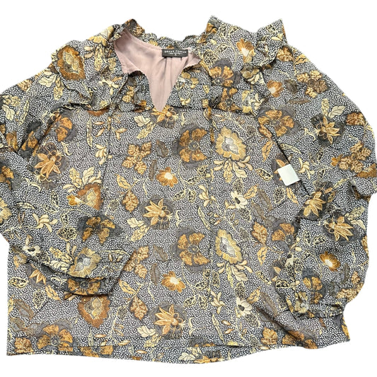 DRESS FORUM BROWN BEIGE FLORAL BLOUSE 14 MEDIUM