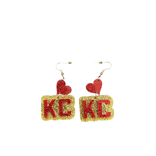 KANSAS CITY CHIEFS RED GOLD GLITTER EARRINGS 58