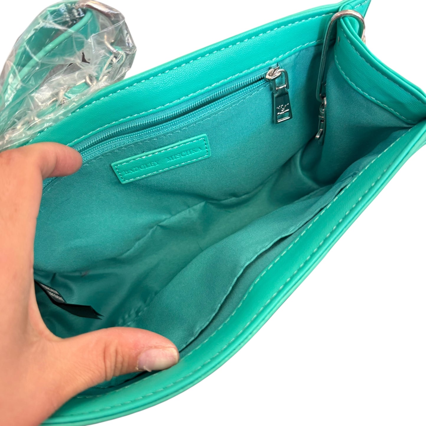 BADGLEY MISCHKA QUILTED VEGAN LEATHER TEAL CROSSBODY W PEARLS NEW 258 OS
