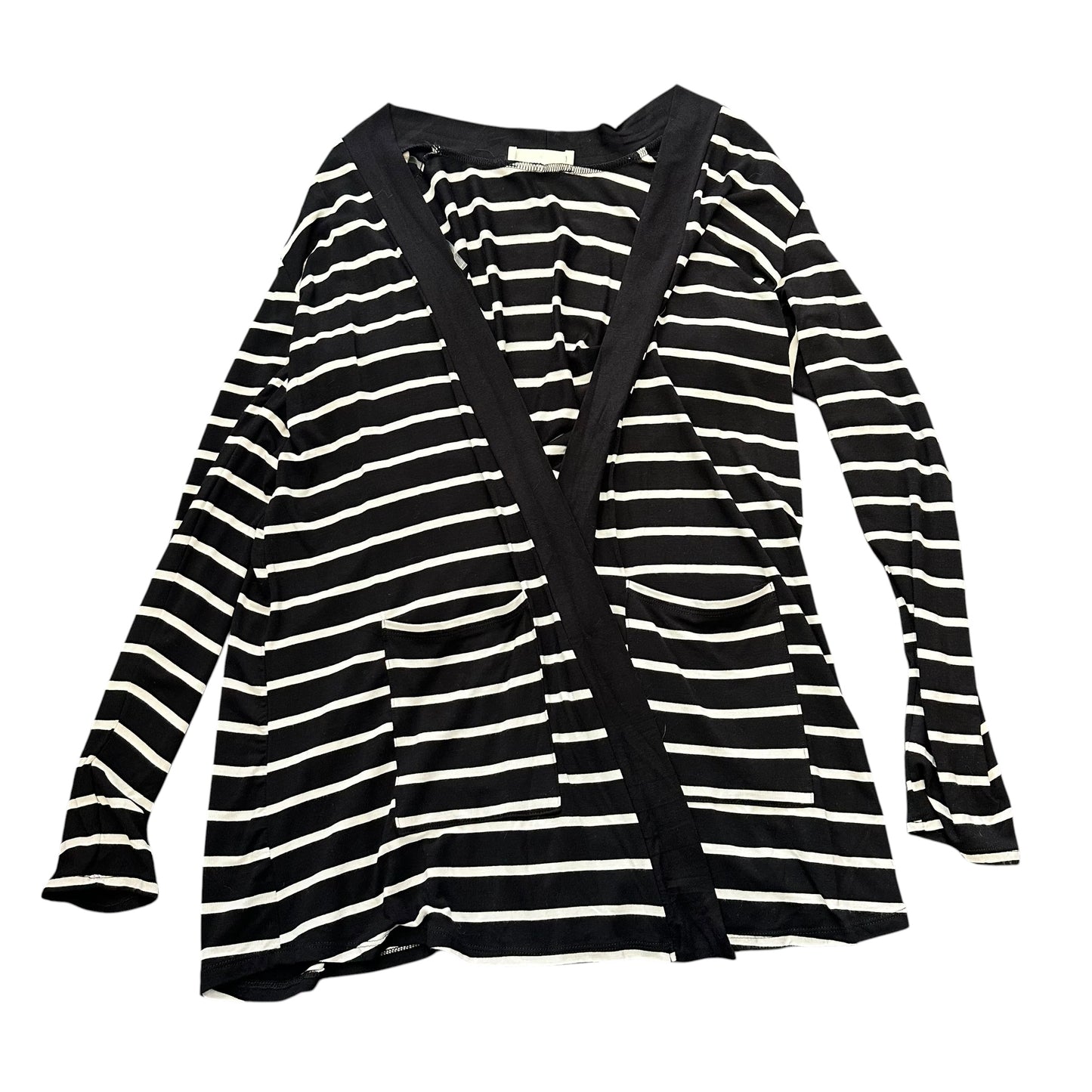 ZENANA BLACK WHITE STRIPED OPEN CARDIGAN 44 SMALL