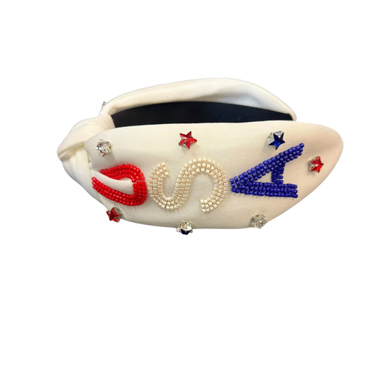USA BEADED WHITE HEADBAND 100