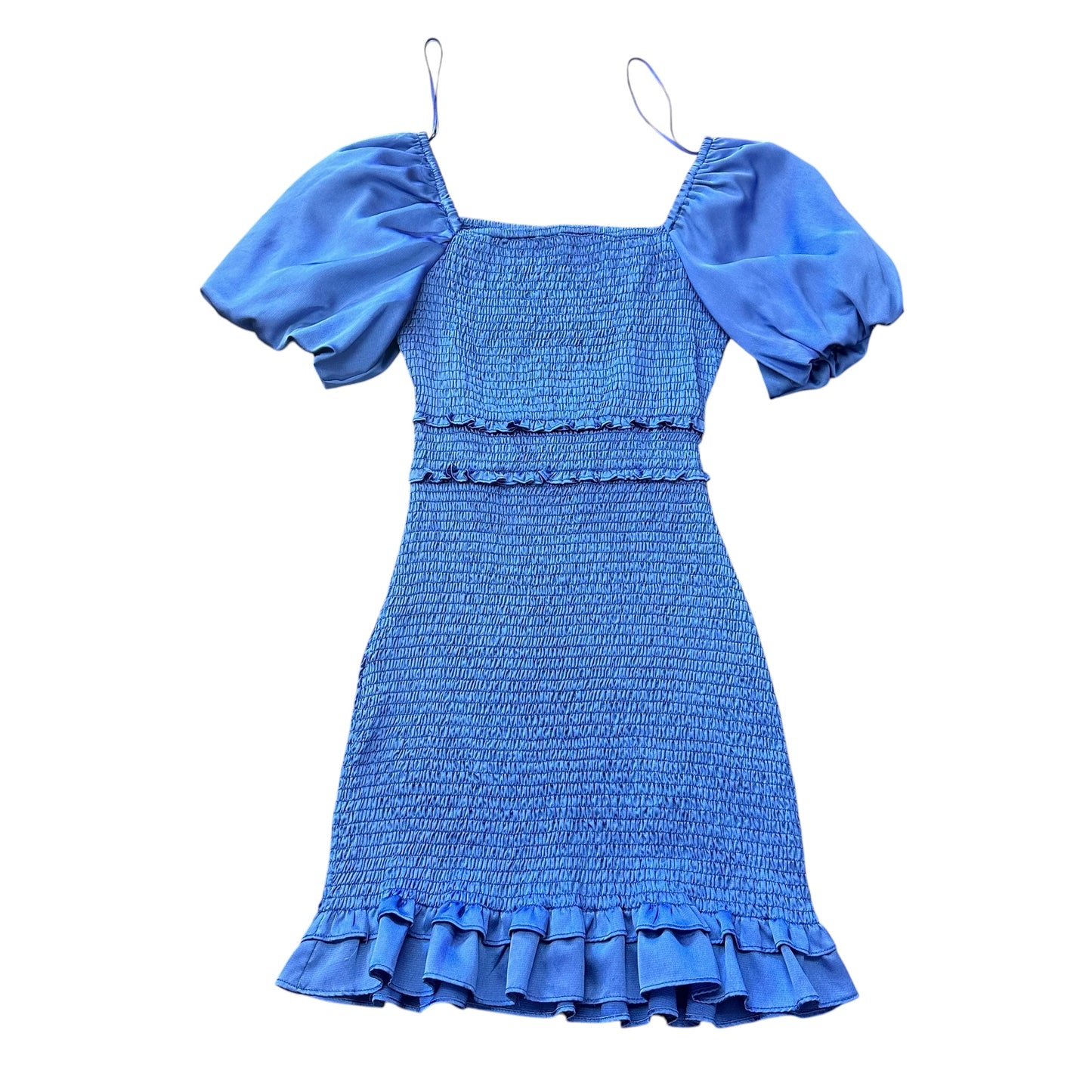 SKIES ARE BLUE SMOCKED DRESS PUFF SLEEVES RUFFLE 263 XS