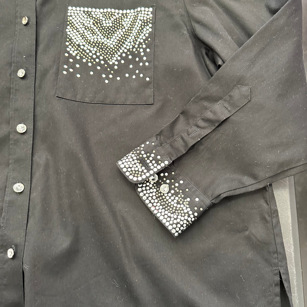 QUACKER FACTORY BLACK BUTTON UP RHINESTONE STUDDED 272 2X