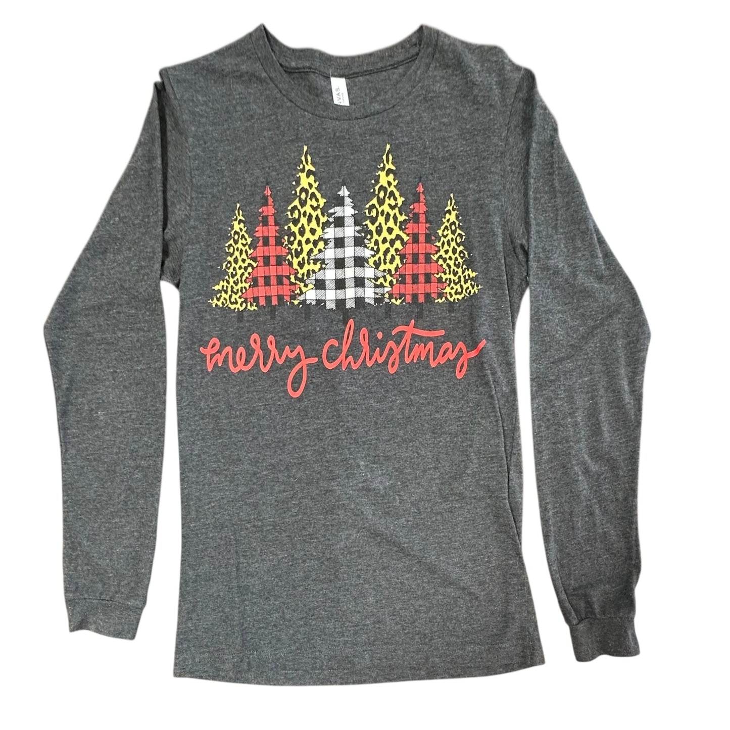 MERRY CHRISTMAS GRAY LONG SLEEVE TSHIRT 115 SMALL
