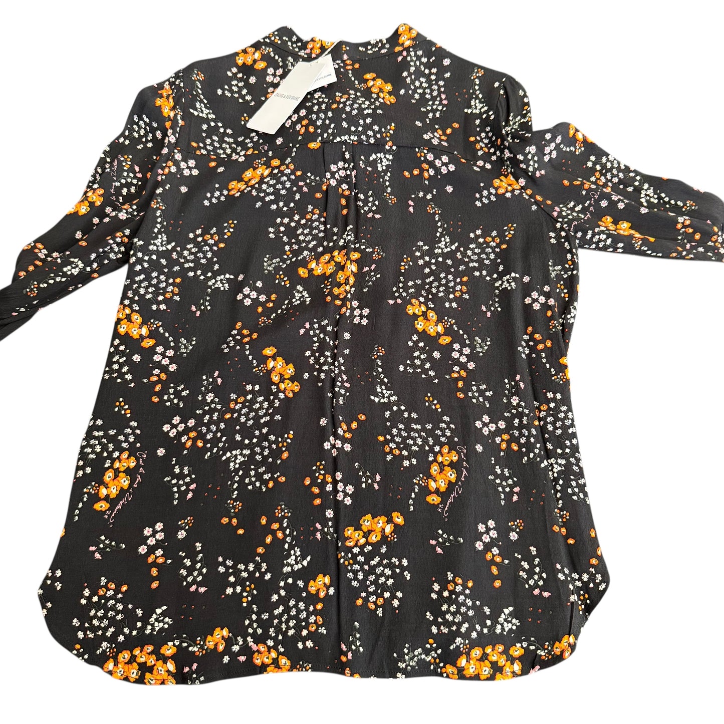 ZADIG & OLTAIRE BLACK FLORAL LONG SLEEVE BLOUSE NWT 122 SMALL