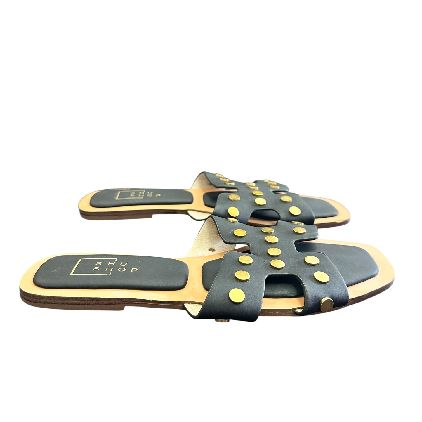 SHU SHOP BLACK GOLD STUDDED SANDALS 163 SZ 10