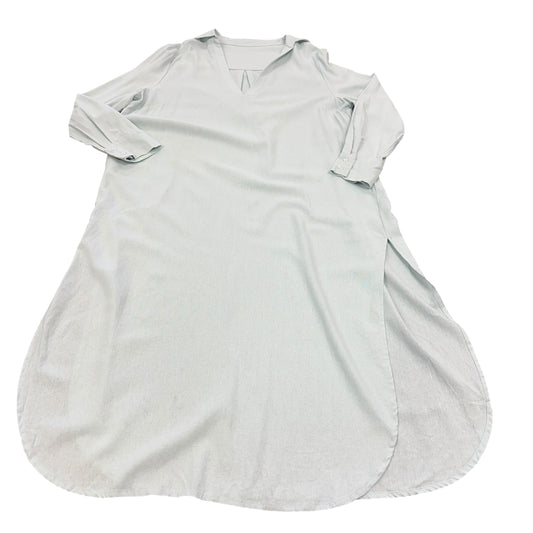 AQUA LIGHT BLUE LIGHTWEIGHT LINEN BLEND COLLARED V NECK DRESS SLITS 58 LARGE