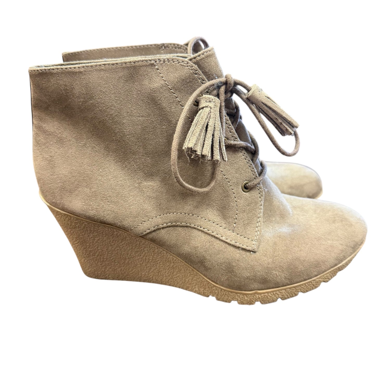 MIA BAYLIE IN FAUX SUEDE LACE UP WEDGE BOOTIES 234 SZ 8.5