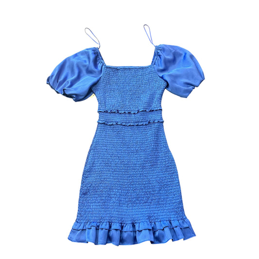 SKIES ARE BLUE SMOCKED DRESS PUFF SLEEVES RUFFLE 263 XS