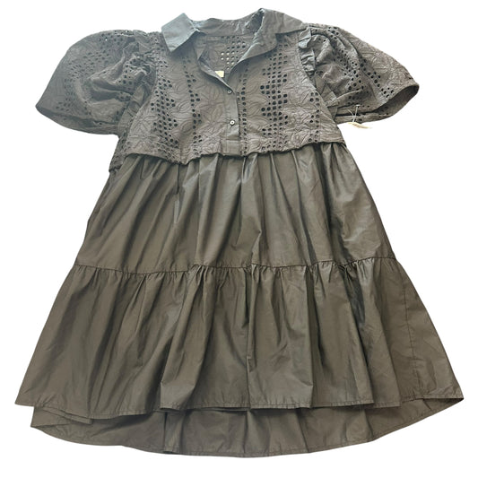 ENTRO BLACK DRESS EYELET POCKETS RUFFLE 285 SMALL