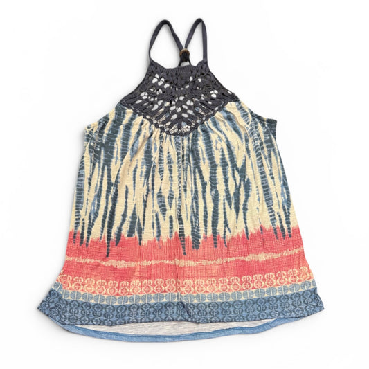 RUE 21 TIE DYE RED NAVY BEIGE CROCHET TANK TOP 164 LARGE