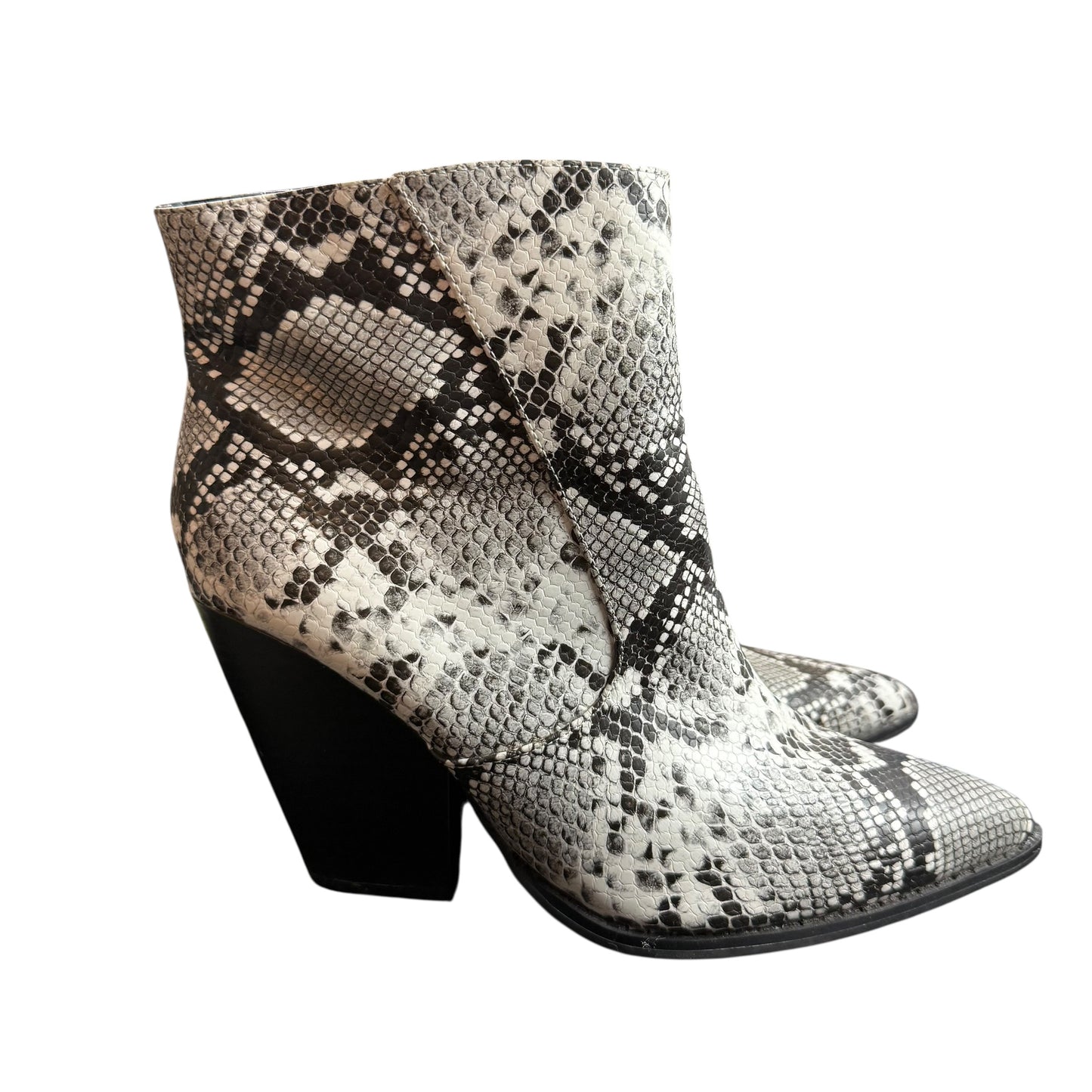 MISBEHAVE BLACK WHITE SNAKE PRINT ANKLE BOOTIES 100 SZ 10