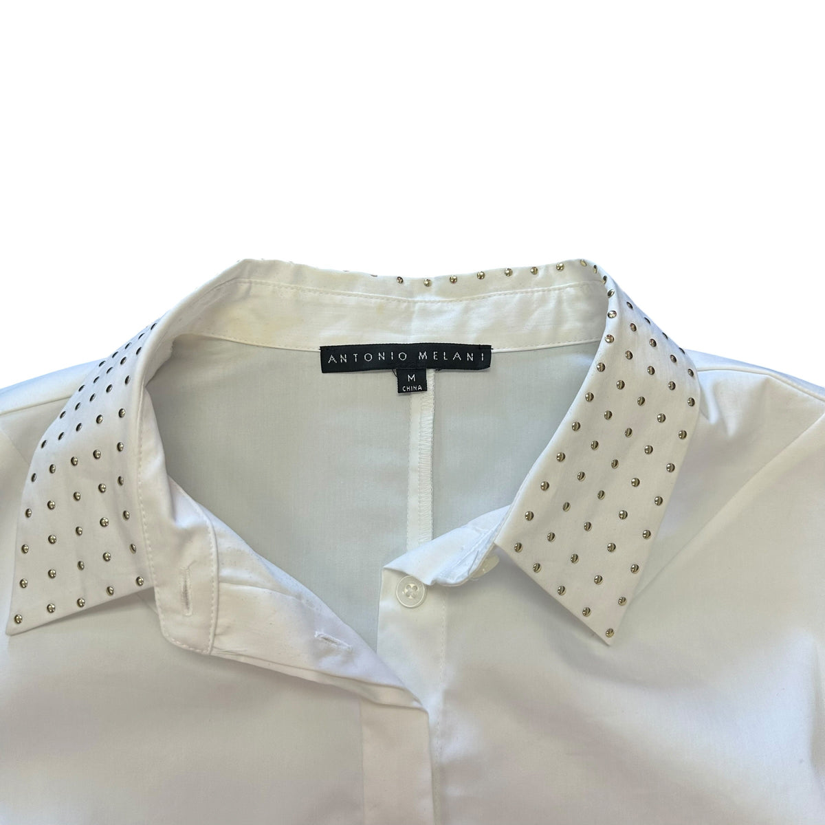ANTONIO MELANI WHITE BUTTON UP BLOUSE STUDDED 100 SZ 12