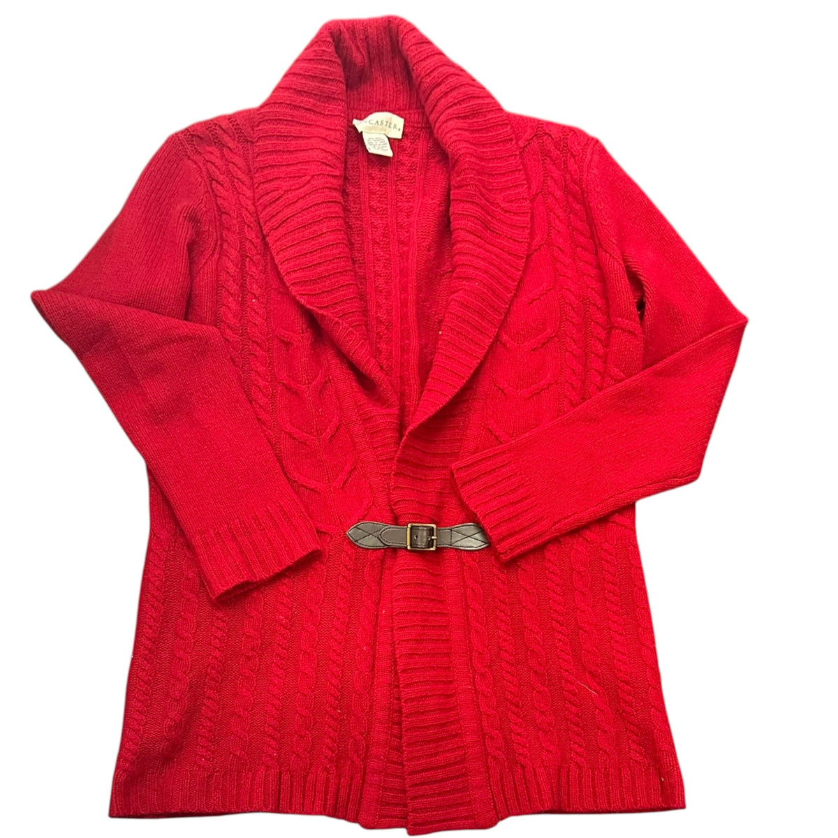 DONCASTER CRIMSON LUXE WOOL CASHMERE CABLE KNIT CARDIGAN 216 MEDIUM