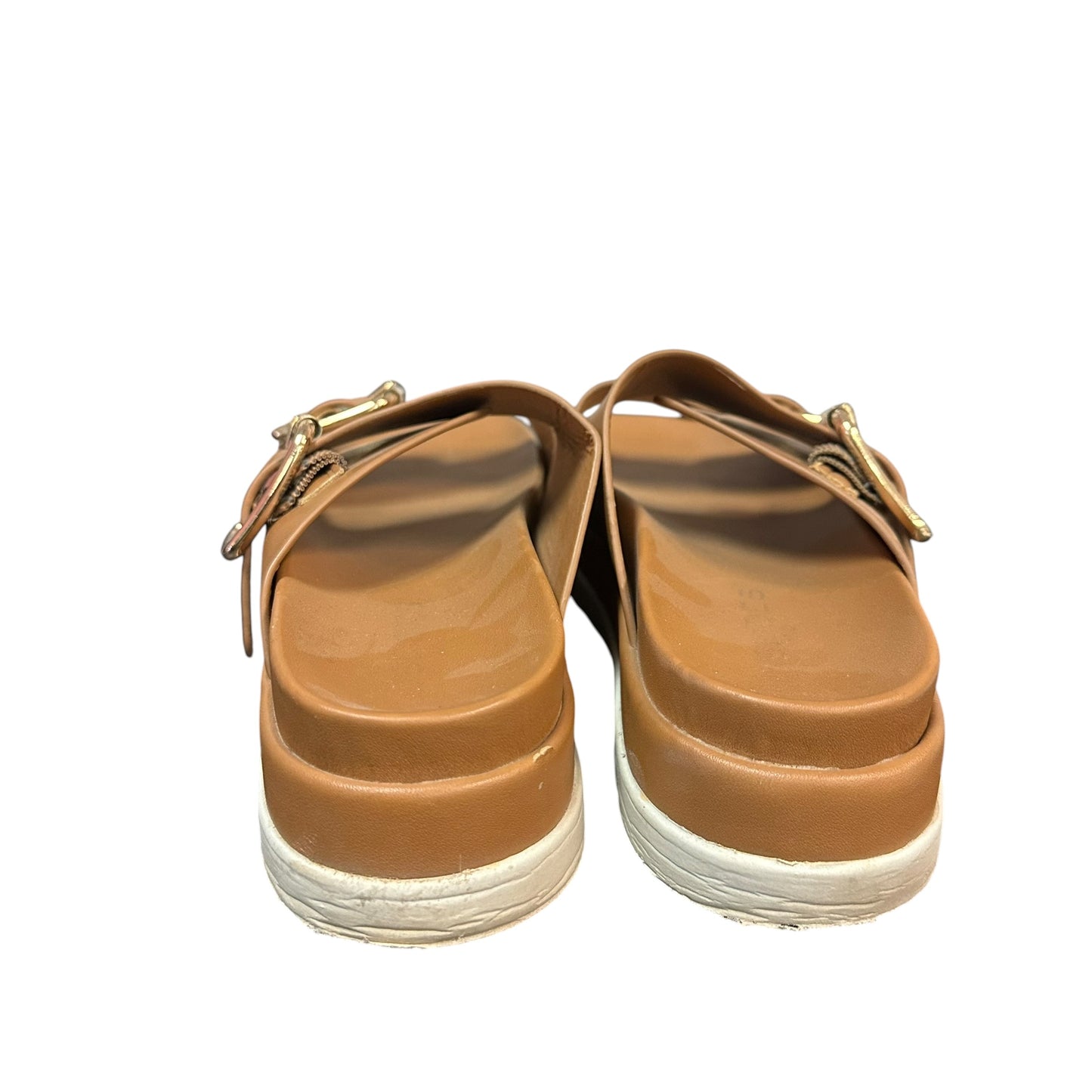 J SLIDES BROWN WHITE PLATFORM SANDALS 279 SZ 10