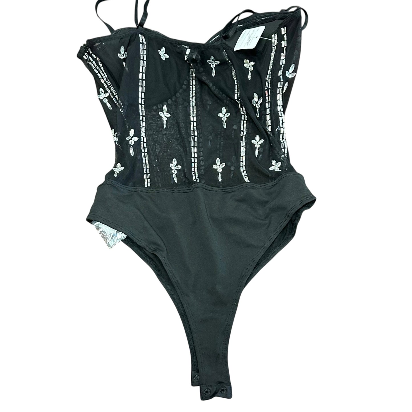 BANJUL BLACK JEWELED CORSET BODYSUIT 158 NWOT MEDIUM